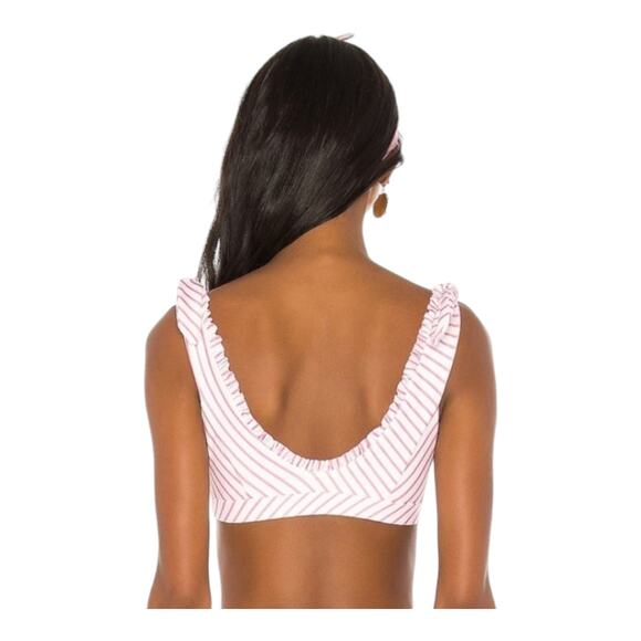Tularosa Revolve Em Ruffed Bikini Top in Pink & White Stripe Swim Women's S - Picture 2 of 6